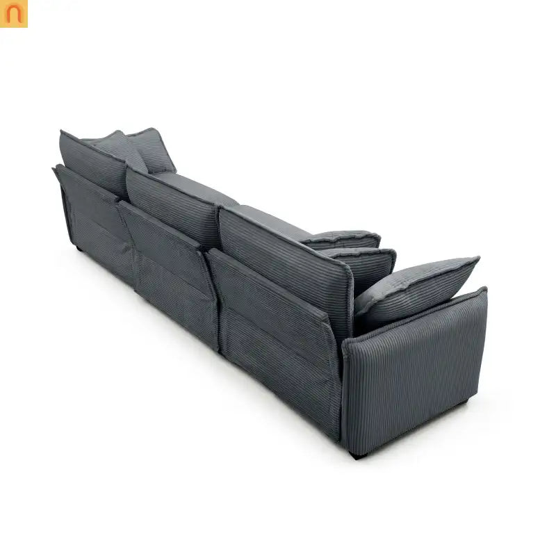Sofa Set Deep Seat Corduroy Gray 7-Seat 3-Piece Retro Style