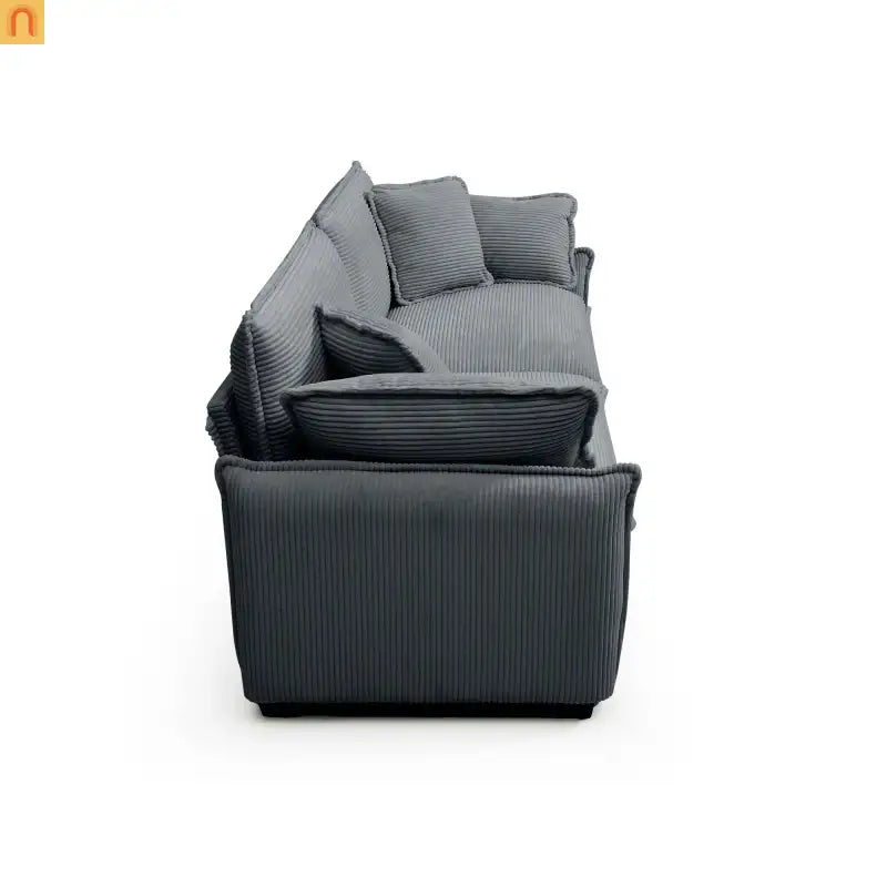 Sofa Set Deep Seat Corduroy Gray 7-Seat 3-Piece Retro Style