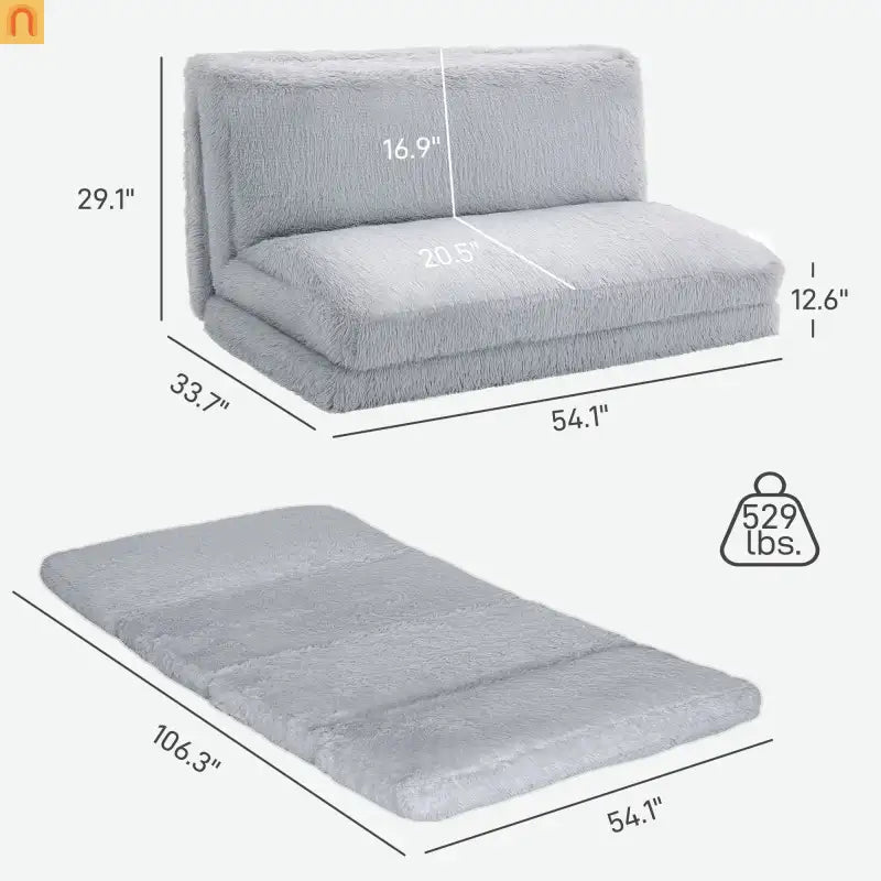 Mattress Floor Sofa Plush Light Gray Folding 12in 528 lb No Assembly