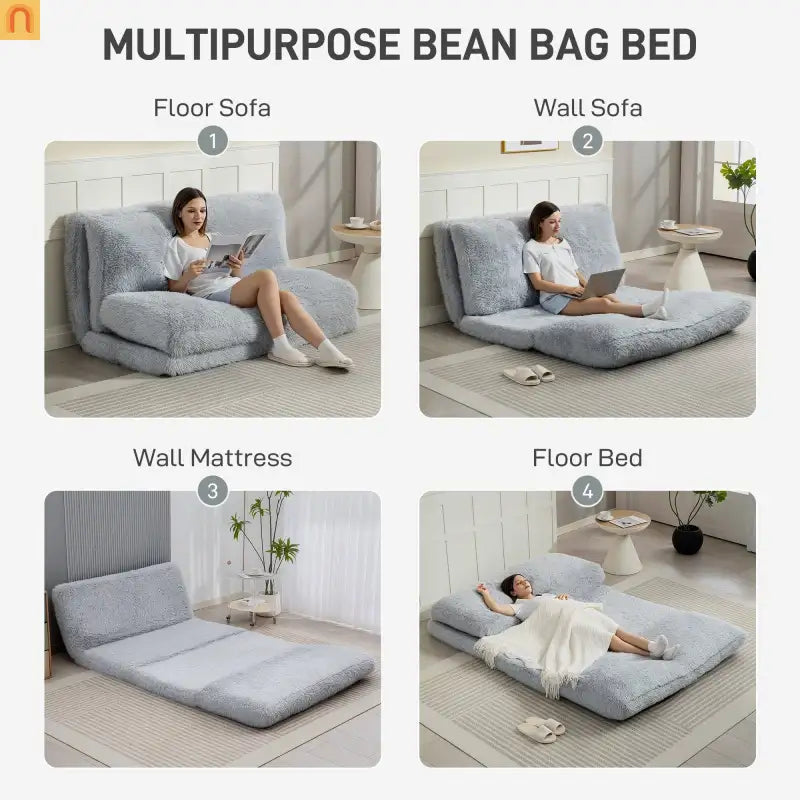 Mattress Floor Sofa Plush Light Gray Folding 12in 528 lb No Assembly