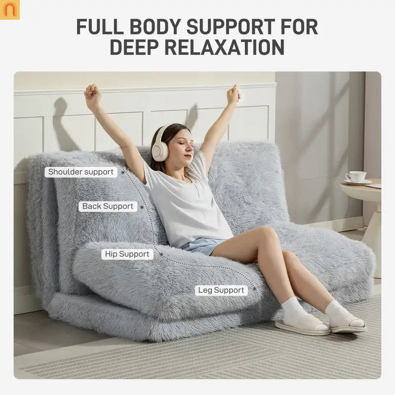 Mattress Floor Sofa Plush Light Gray Folding 12in 528 lb No Assembly