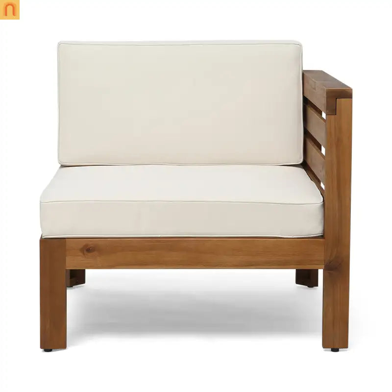 Outdoor Sofa Set Acacia Wood Teak Beige Cushions 5-Piece