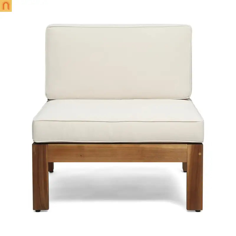 Outdoor Sofa Set Acacia Wood Teak Beige Cushions 5-Piece