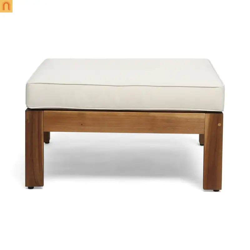 Outdoor Sofa Set Acacia Wood Teak Beige Cushions 5-Piece