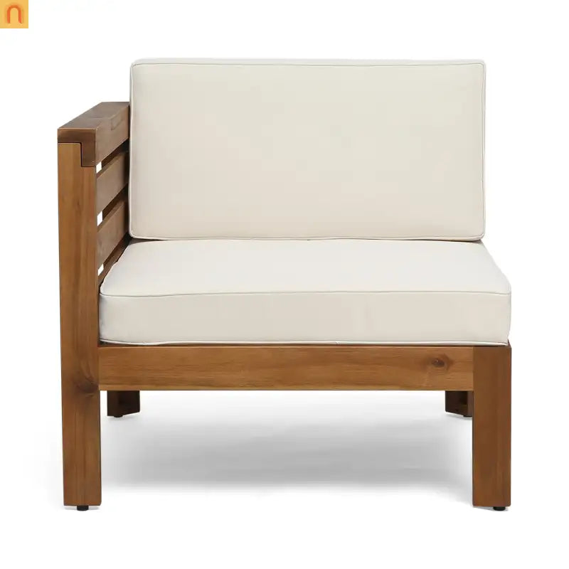 Outdoor Sofa Set Acacia Wood Teak Beige Cushions 5-Piece