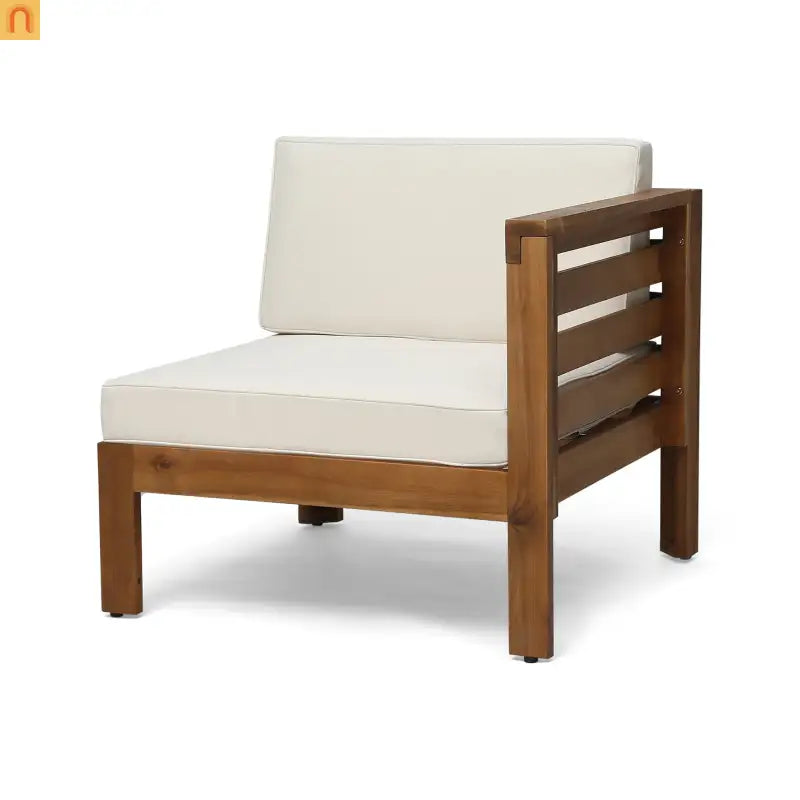 Outdoor Sofa Set Acacia Wood Teak Beige Cushions 5-Piece