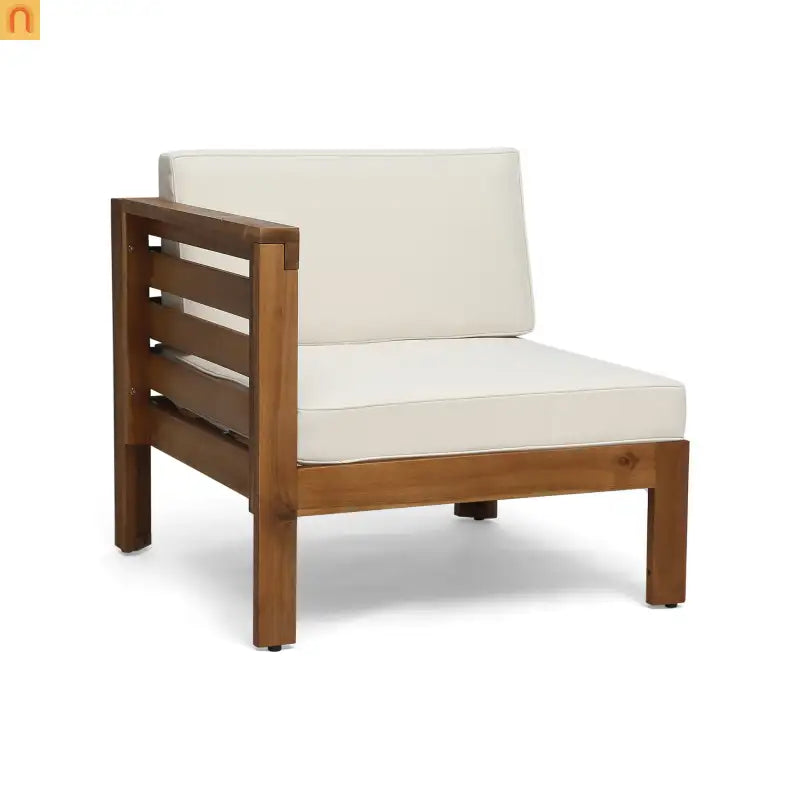 Outdoor Sofa Set Acacia Wood Teak Beige Cushions 5-Piece