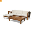 Outdoor Sofa Set Acacia Wood Teak Beige Cushions 5-Piece