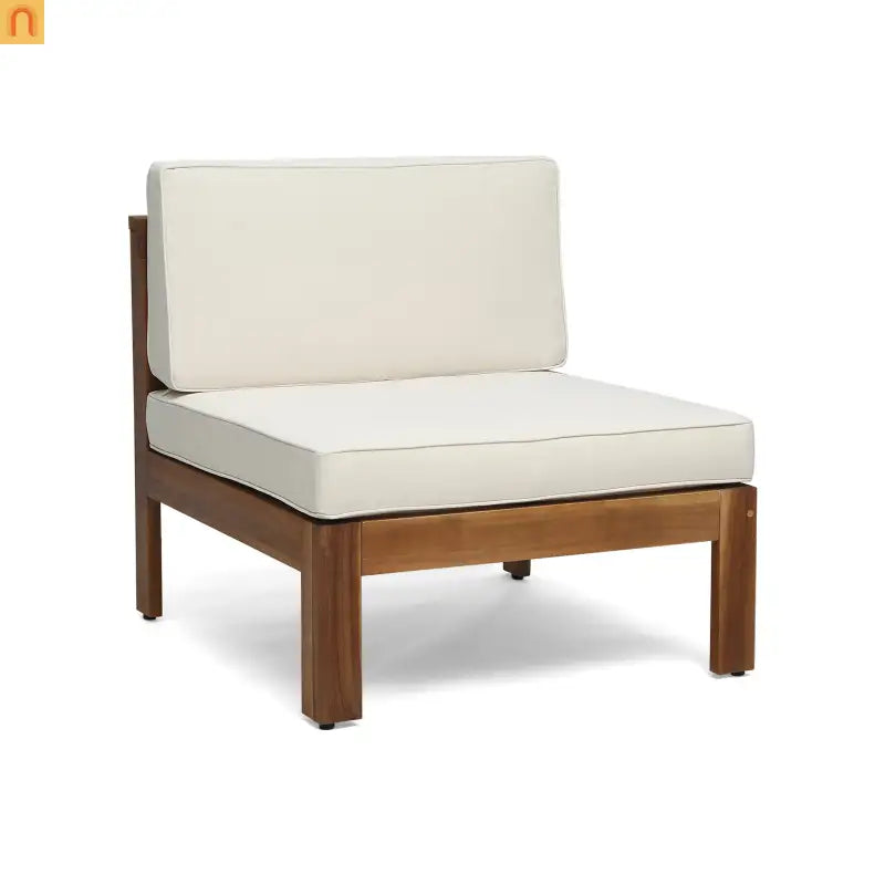 Outdoor Sofa Set Acacia Wood Teak Beige Cushions 5-Piece