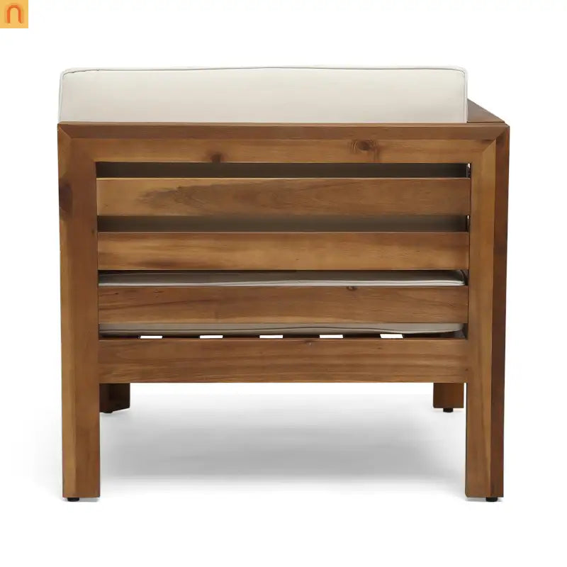 Outdoor Sofa Set Acacia Wood Teak Beige Cushions 5-Piece