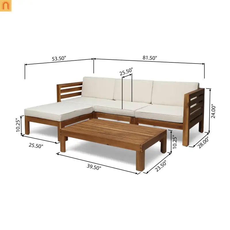 Outdoor Sofa Set Acacia Wood Teak Beige Cushions 5-Piece