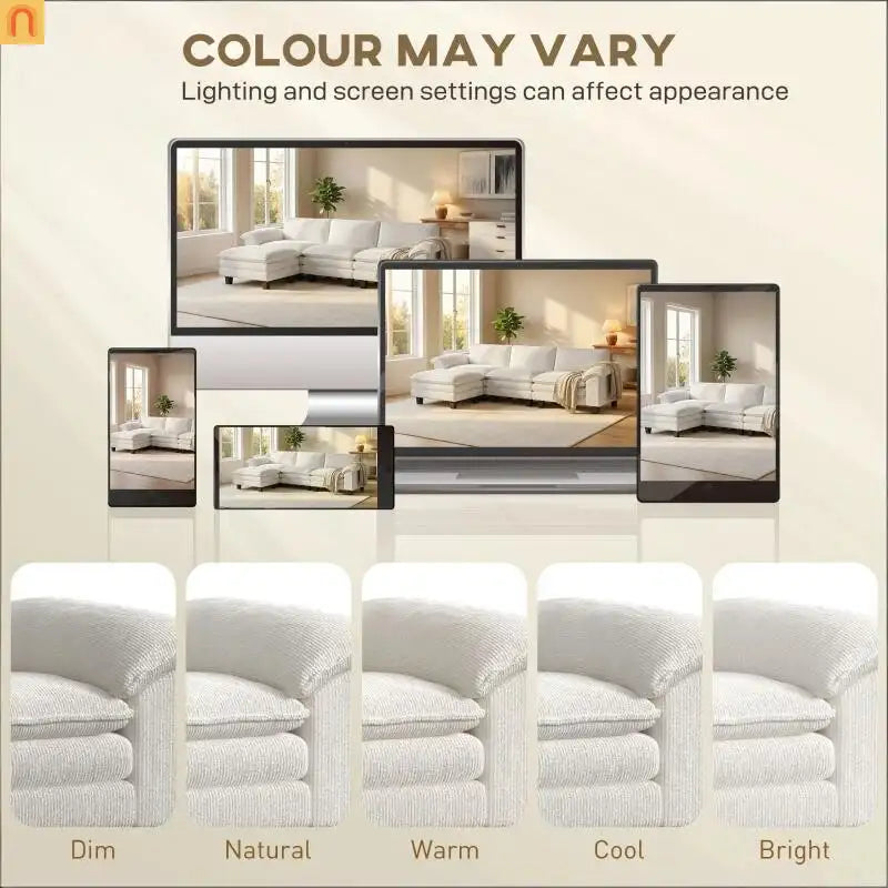 Sofa L-Shape Corduroy Beige 4-Seat with Ottoman 124.4in