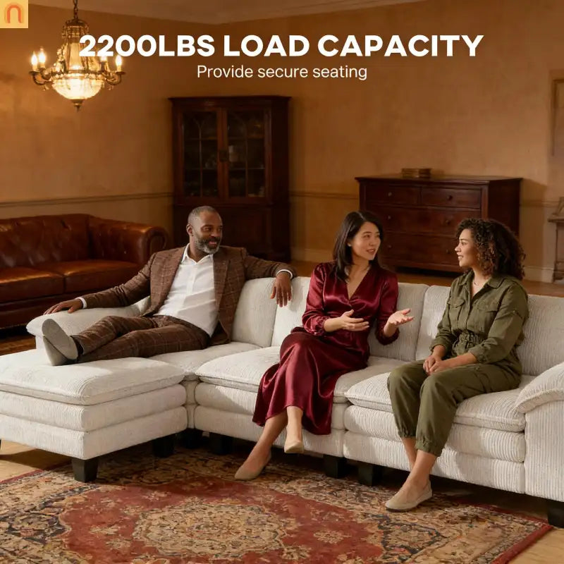 Sofa L-Shape Corduroy Beige 4-Seat with Ottoman 124.4in