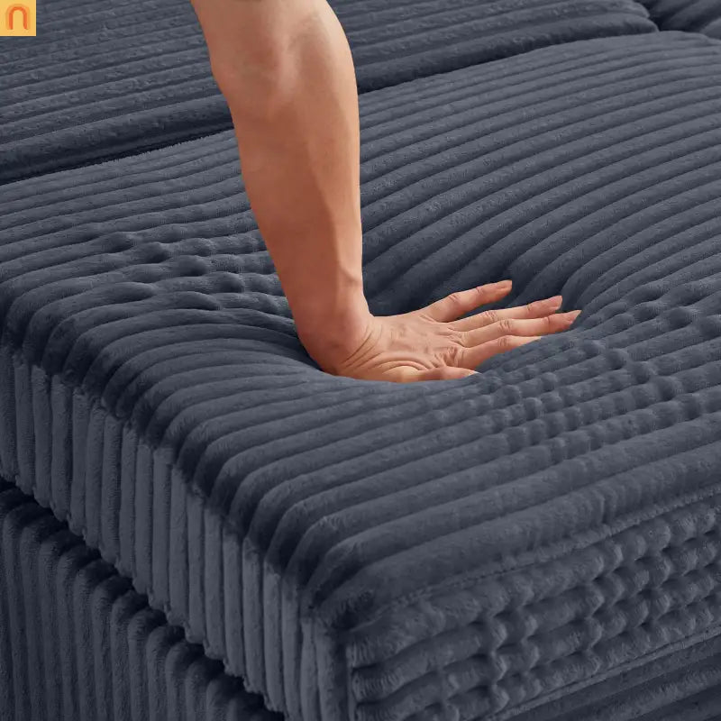 Sofa L-Shape Corduroy Dark Gray USB Charging Storage Ottoman