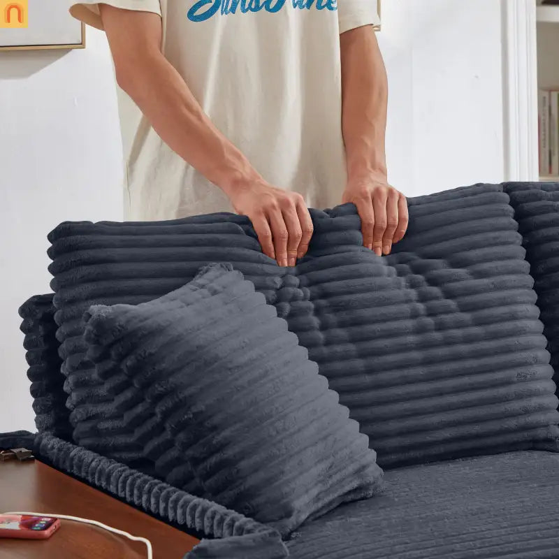 Sofa L-Shape Corduroy Dark Gray USB Charging Storage Ottoman