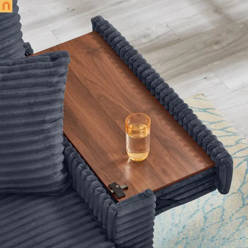 Sofa L-Shape Corduroy Dark Gray USB Charging Storage Ottoman
