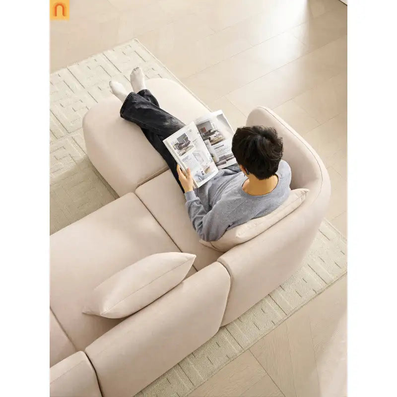 Sofa L-Shape Modular Velvet Beige 4-Seat Pocket Spring 118in