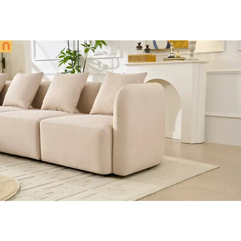 Sofa L-Shape Modular Velvet Beige 4-Seat Pocket Spring 118in