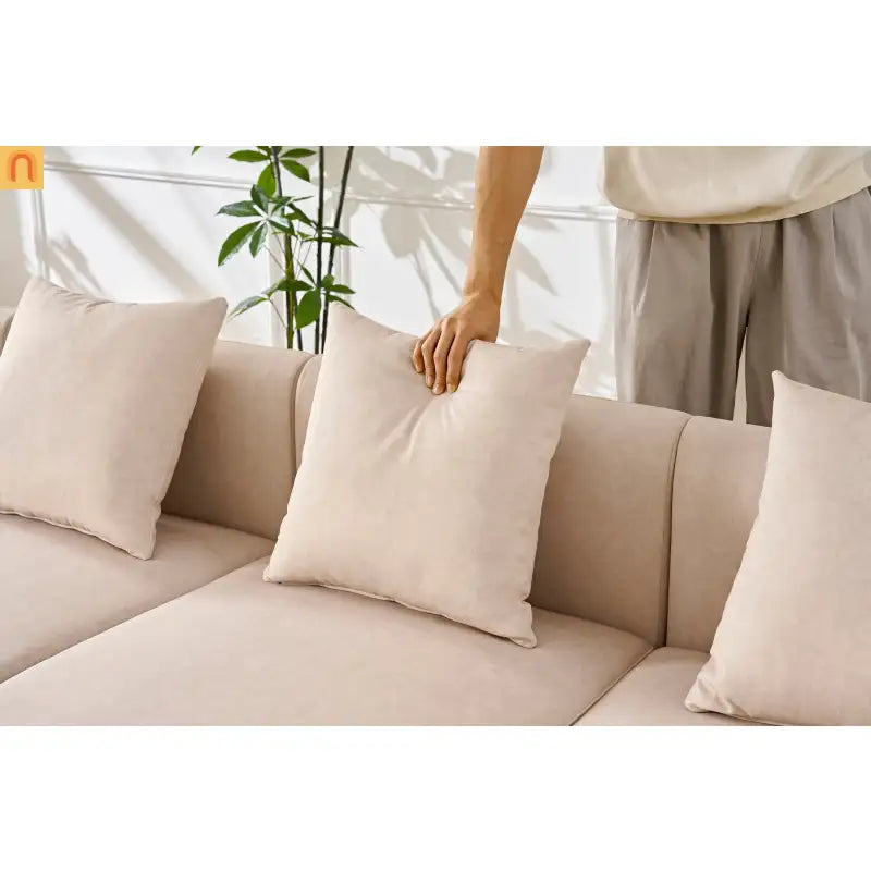 Sofa L-Shape Modular Velvet Beige 4-Seat Pocket Spring 118in
