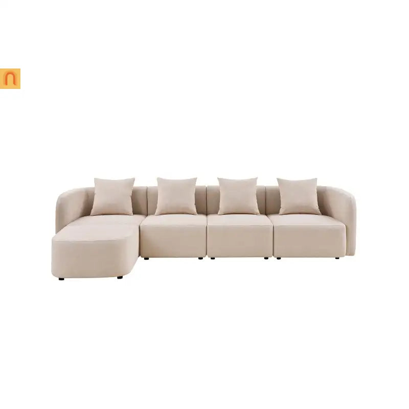 Sofa L-Shape Modular Velvet Beige 4-Seat Pocket Spring 118in
