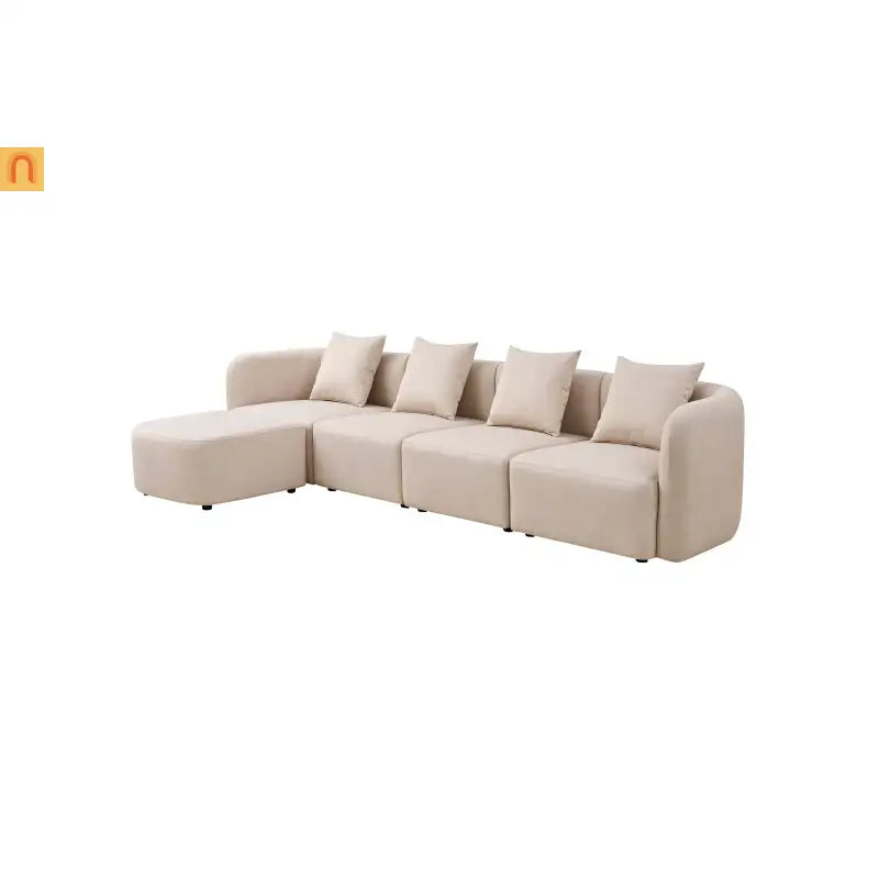 Sofa L-Shape Modular Velvet Beige 4-Seat Pocket Spring 118in