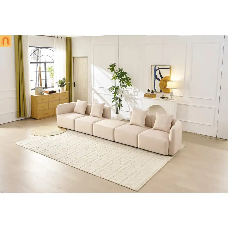 Sofa L-Shape Modular Velvet Beige 4-Seat Pocket Spring 118in