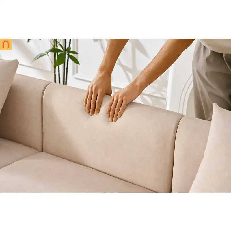 Sofa L-Shape Modular Velvet Beige 4-Seat Pocket Spring 118in