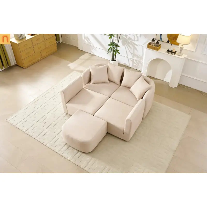 Sofa L-Shape Modular Velvet Beige 4-Seat Pocket Spring 118in