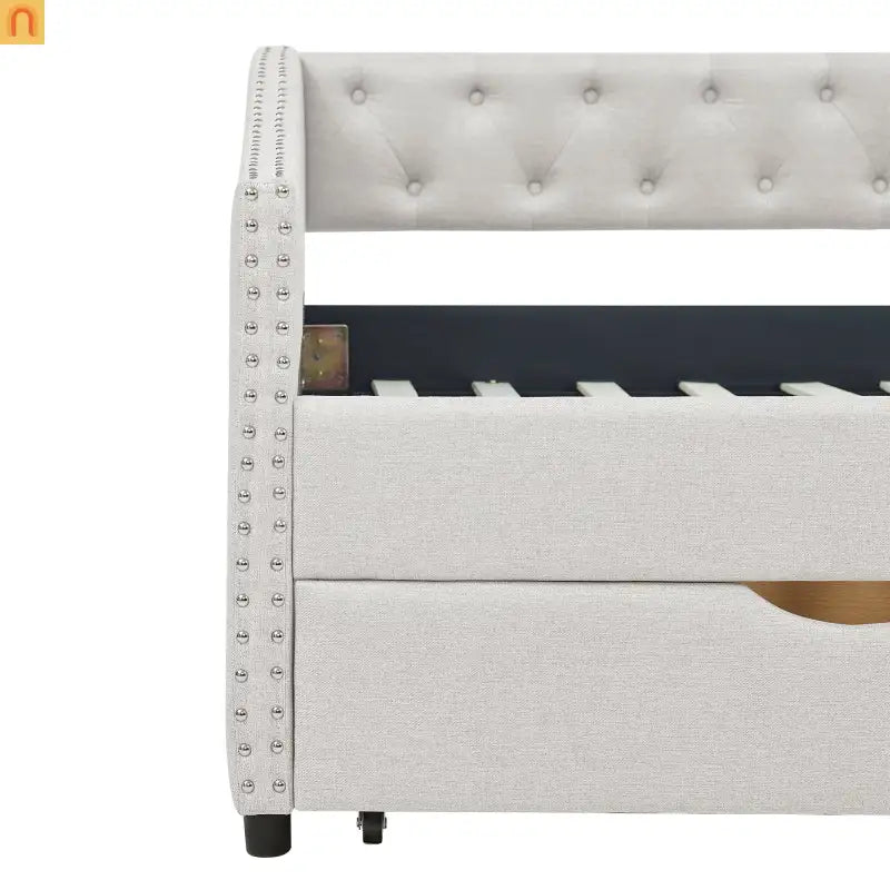 Daybed Twin Linen Beige Button Tufted Drawers 500 lb