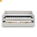 Daybed Twin Linen Beige Button Tufted Drawers 500 lb