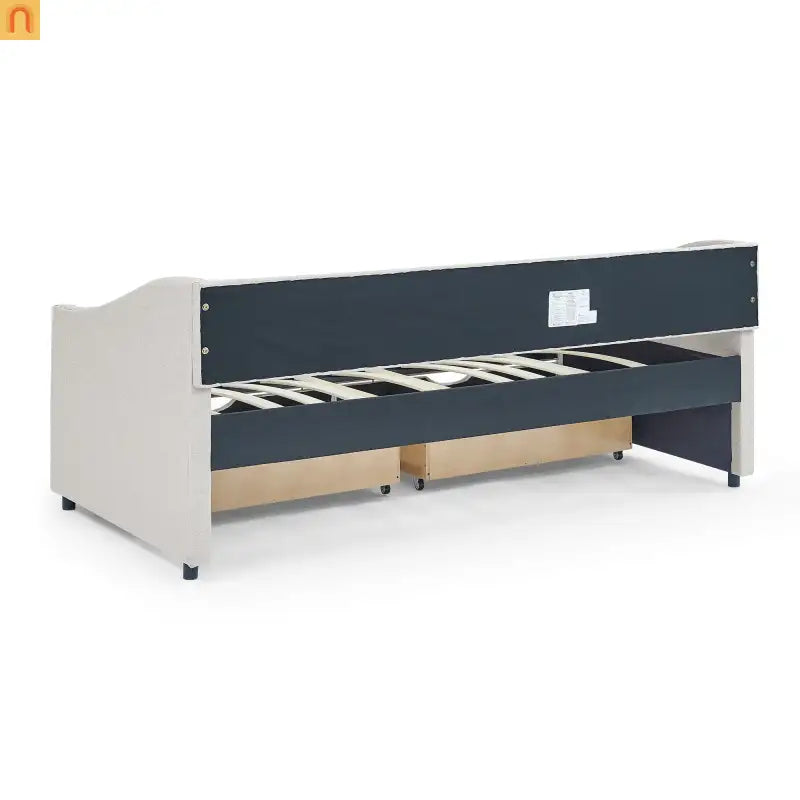 Daybed Twin Linen Beige Button Tufted Drawers 500 lb