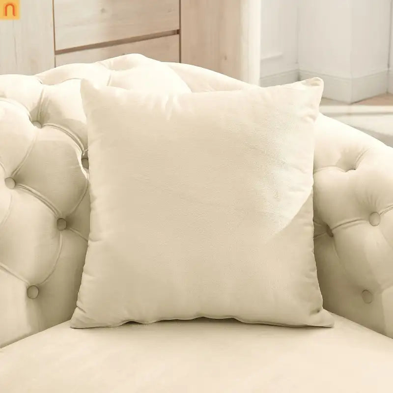 Loveseat Chesterfield Velvet Beige Tufted Gold Steel Accents