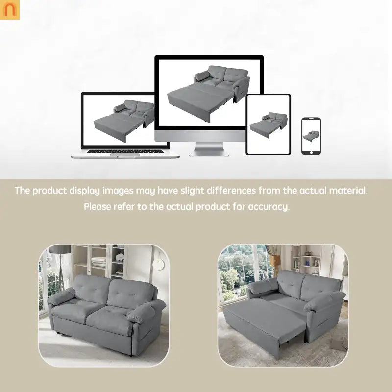 Sofa Bed Convertible Chenille Gray Queen Sleeper Storage Pockets 71in