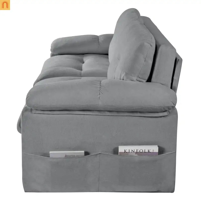 Sofa Bed Convertible Chenille Gray Queen Sleeper Storage Pockets 71in
