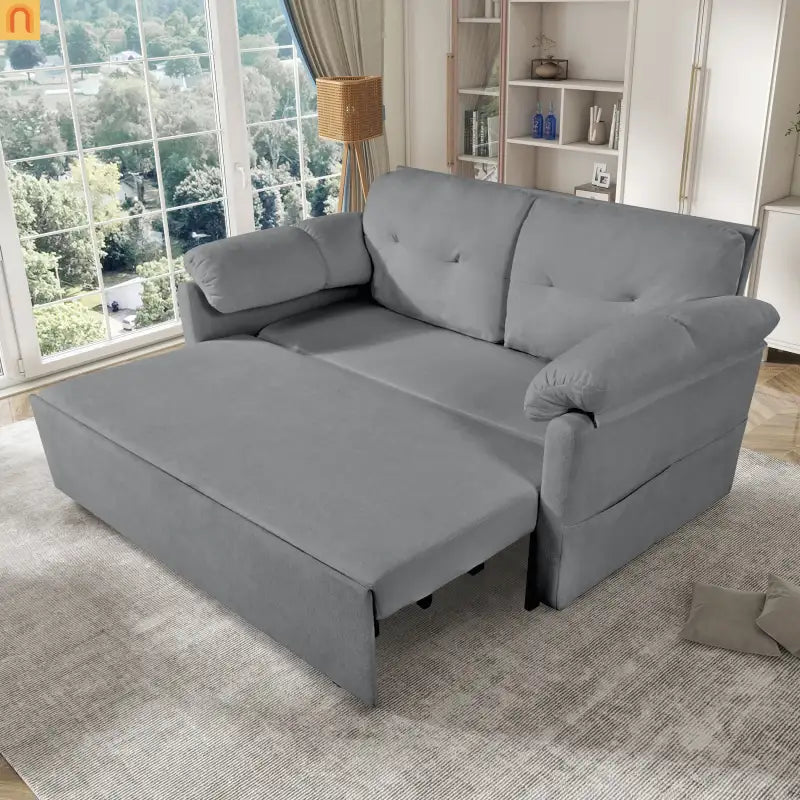Sofa Bed Convertible Chenille Gray Queen Sleeper Storage Pockets 71in