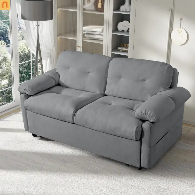 Sofa Bed Convertible Chenille Gray Queen Sleeper Storage Pockets 71in