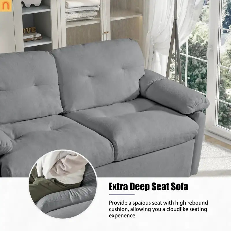 Sofa Bed Convertible Chenille Gray Queen Sleeper Storage Pockets 71in