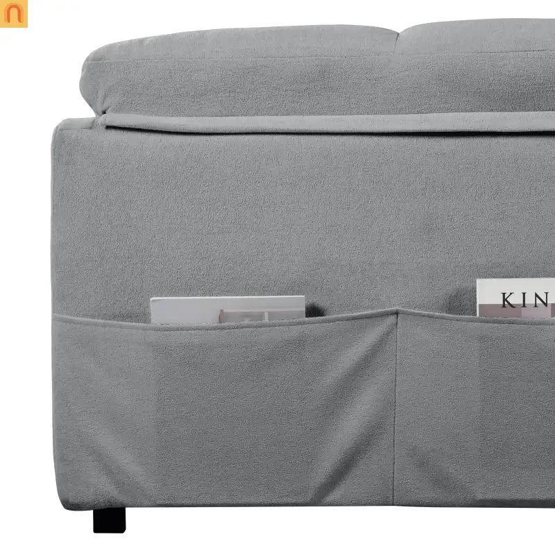 Sofa Bed Convertible Chenille Gray Queen Sleeper Storage Pockets 71in