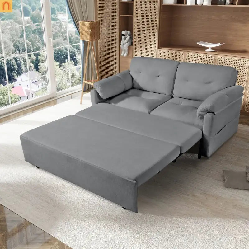 Sofa Bed Convertible Chenille Gray Queen Sleeper Storage Pockets 71in