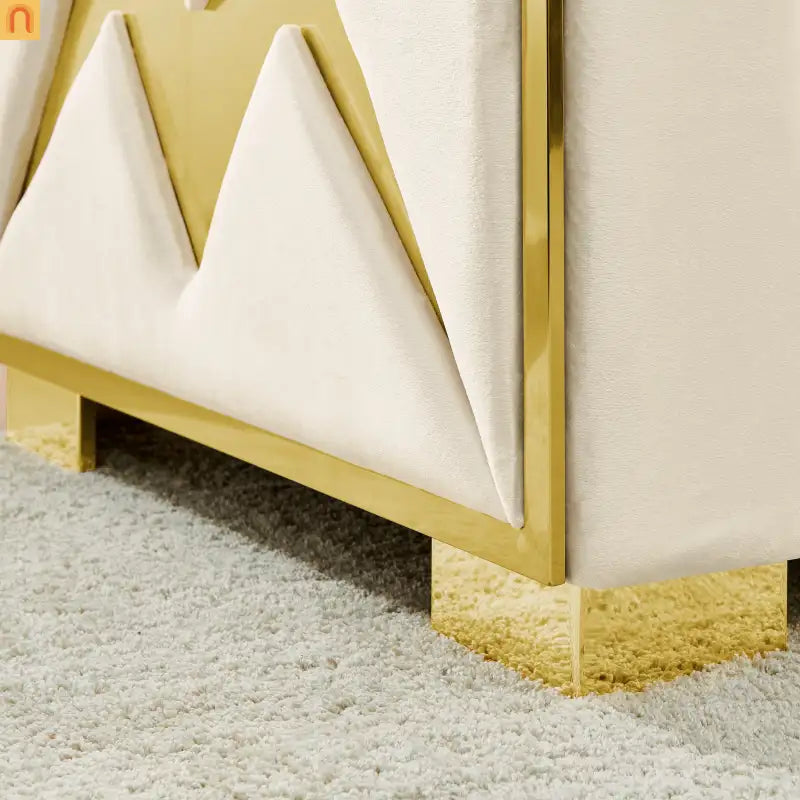 Sofa Mid-Century Velvet Beige 3-Seat Gold Hardware 81in