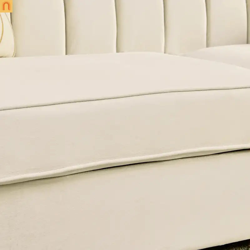 Sofa Mid-Century Velvet Beige 3-Seat Gold Hardware 81in