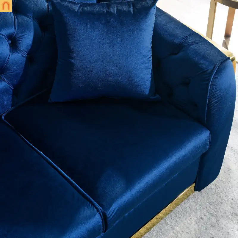 Sofa Chesterfield Velvet Navy 2-Piece Tufted Gold Accents