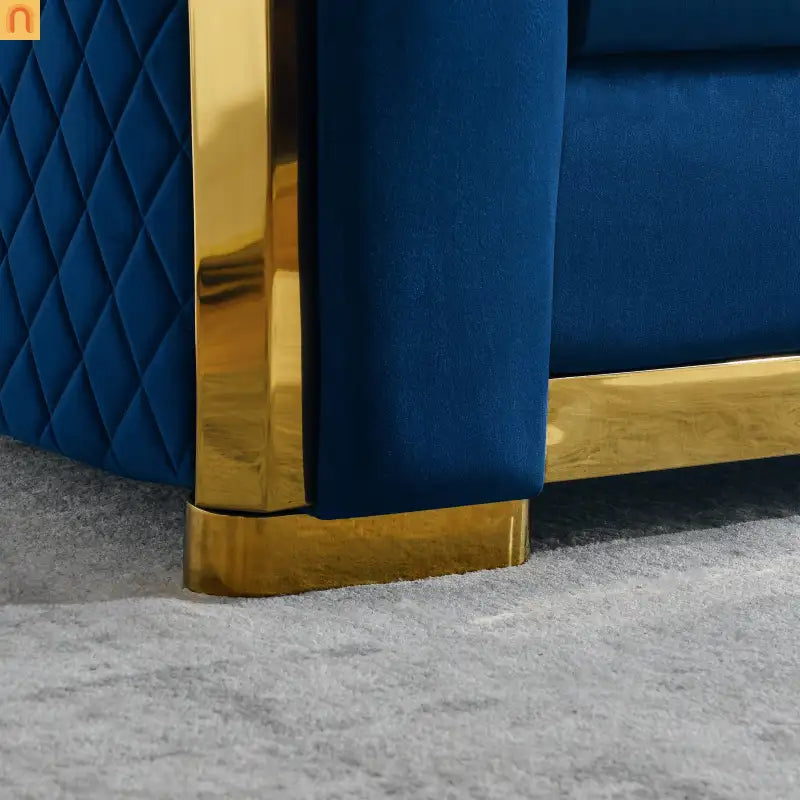 Sofa Chesterfield Velvet Navy 2-Piece Tufted Gold Accents