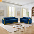 Sofa Chesterfield Velvet Navy 2-Piece Tufted Gold Accents