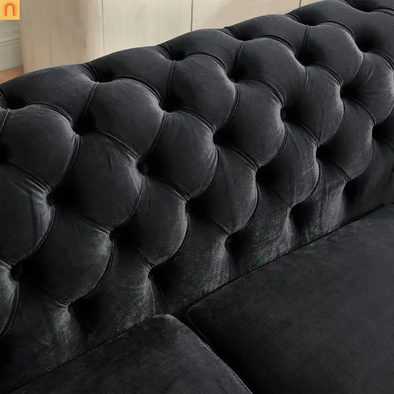 Sofa Chesterfield Velvet Black 2-Piece Tufted Gold Accents
