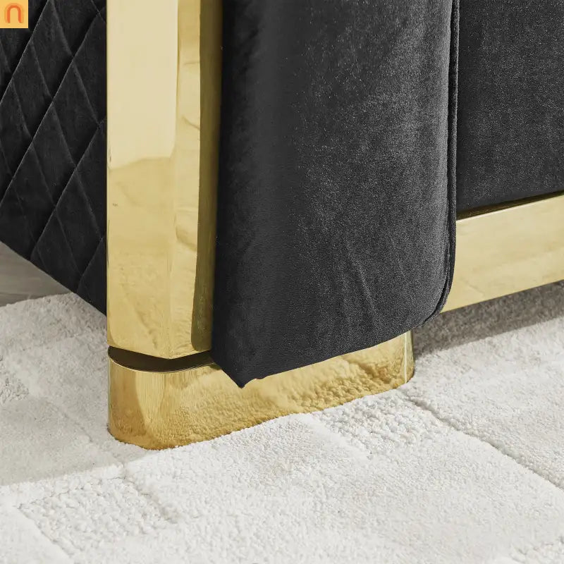 Sofa Chesterfield Velvet Black 2-Piece Tufted Gold Accents