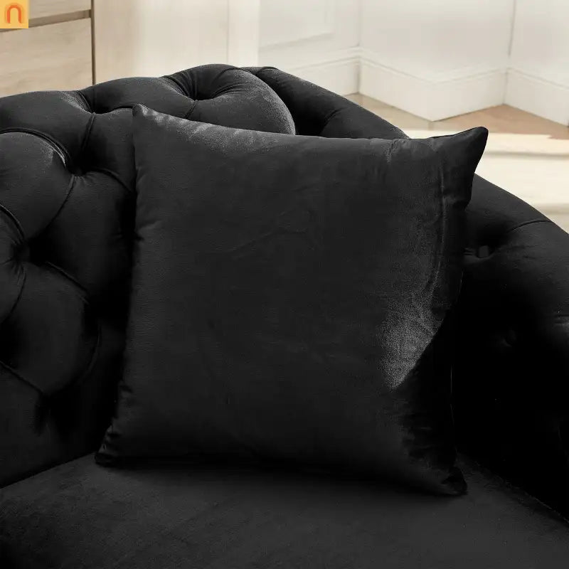 Sofa Chesterfield Velvet Black 2-Piece Tufted Gold Accents