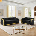 Sofa Chesterfield Velvet Black 2-Piece Tufted Gold Accents
