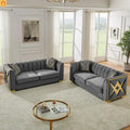 Sofa Mid-Century Velvet Gray 3-Seat Gold Hardware 81in