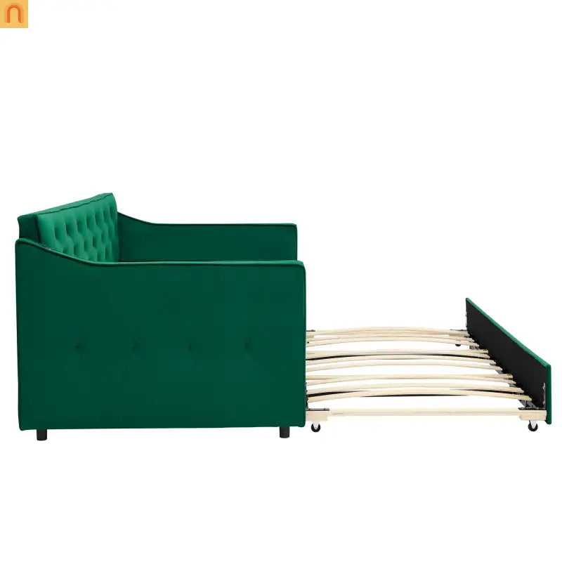 Sofa Daybed Velvet Green Twin Trundle USB Tufted 300 lb 81in